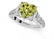 Solitaire Engagement Ring Setting for Fancy Yellow Heart-Shaped Center with Pave Cathedral Shoulders and Prong Head in Platinum