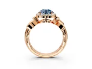 Halo Engagement Ring Setting for Fancy Blue Round Cut Center with Floral Band and Prong Head in Rose Gold