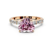 Baguette Engagement Ring Setting for Fancy Pink Heart-Shaped Center with Alternating Bar-Set Band and Prong Head in Rose Gold