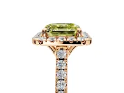 Halo Engagement Ring Setting for Fancy Yellow Asscher Cut Center with Raised Halo, Pave Band and Prong Head in Rose Gold