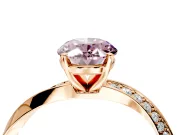 Side Accent Engagement Ring Setting for Fancy Pink Oval Center with Accent Shoulders and Prong Head in Rose Gold