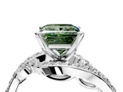 Solitaire Engagement Ring Setting for Fancy Green Princess Cut Center with Pave Bypass Twist Band and Prong Head in Sterling Silver