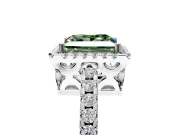 Accent Halo Engagement Ring Setting for Fancy Green Princess Cut Center with Full-Length Pave Band and Prong Head in White Gold