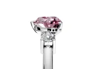 3 Stone Engagement Ring Setting for Fancy Pink Heart-Shaped Center with Wide Plain Band and Prong Head in Sterling Silver