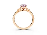 Leaf Motif Engagement Ring Setting for Fancy Pink Oval Center with Pave Band and Prong Head in Rose Gold