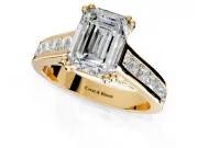 Solitaire Engagement Ring Setting for Emerald Cut Center with Channel Band and Double Claw Prong Head in Yellow Gold
