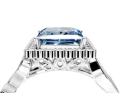 Halo Engagement Ring Setting for Fancy Blue Princess Cut Center with Leaf Motif Split Shank and Prong Head in Platinum