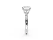 3 Stone Engagement Ring Setting for Asscher Cut Center with Baguette Accents and Prong Head in Sterling Silver