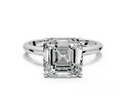 Hidden Halo Engagement Ring Setting for Asscher Cut Center with Thin Round-Wire Band and Prong Head in Platinum