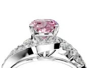 Halo Engagement Ring Setting for Fancy Pink Cushion Cut Center with Marquise and Pave Bypass Band and Prong Head in Platinum