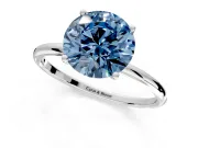 Solitaire Engagement Ring Setting for Fancy Blue Round Cut Center with Straight Thin Band and Prong Head in Platinum