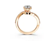 Solitaire Engagement Ring Setting for Round Cut Center with Pave Bypass Swirl Band and Prong Head in Rose Gold