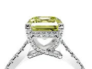 Solitaire Engagement Ring Setting for Fancy Yellow Asscher Cut Center with Widening Pave Band and Claw Prong Head in Sterling Silver