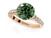 Solitaire Engagement Ring Setting for Fancy Green Round Cut Center with Partway Pave Band and Prong Head in Rose Gold