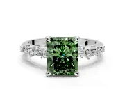 Solitaire Engagement Ring Setting for Fancy Green Radiant Cut Center with Trailing Leaf Accent Band and Prong Head in Platinum