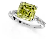 Baguette Engagement Ring Setting for Fancy Yellow Asscher Cut Center with Alternating Bar-Set Band and Prong Head in Sterling Silver