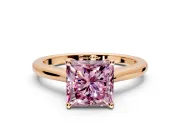 Solitaire Engagement Ring Setting for Fancy Pink Princess Cut Center with Narrow Cathedral Band and Prong Head in Rose Gold