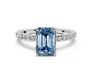 Solitaire Engagement Ring Setting for Fancy Blue Emerald Cut Center with Fine Pave Band and Prong Head in Platinum