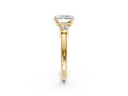 3 Stone Engagement Ring Setting for Radiant Cut Center with Wide Plain Band and Prong Head in Yellow Gold