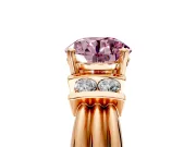 Solitaire Engagement Ring Setting for Fancy Pink Round Cut Center with Grooved Bar Accent Band and Prong Head in Rose Gold