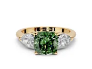 3 Stone Engagement Ring Setting for Fancy Green Cushion Cut Center with Large Pear-Shaped Accents and Prong Head in Yellow Gold