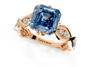 Solitaire Engagement Ring Setting for Fancy Blue Asscher Cut Center with Accented Twist Band and Leaf Prong Head in Rose Gold