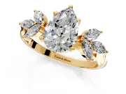 Floral Cluster Engagement Ring Setting for Pear-Shaped Center with Marquise Accents and Prong Head in Yellow Gold