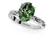 Solitaire Engagement Ring Setting for Fancy Green Oval Center with Scrollwork Band and Prong Head in Sterling Silver