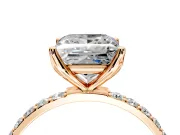 Solitaire Engagement Ring Setting for Princess Cut Center with Fine Pave Accents and Prong Head in Rose Gold