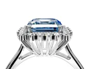 Starburst Halo Engagement Ring Setting for Fancy Blue Asscher Cut Center with Thin Round-Wire Band and Prong Head in Sterling Silver