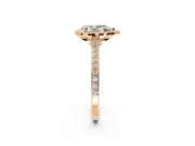 Halo Engagement Ring Setting for Pear-Shaped Center with Pave Accents, Heart Basket and Prong Head in Rose Gold