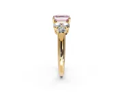 Cluster Engagement Ring Setting for Fancy Pink Asscher Cut Center with Round Cut Accent Frame and Prong Head in Yellow Gold