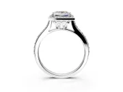 Halo Engagement Ring Setting for Princess Cut Center with Pave Accents, Heart Basket and Prong Head in White Gold