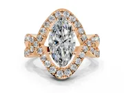 Halo Engagement Ring Setting for Marquise Center with Pave Infinity Twist Band and Prong Head in Rose Gold