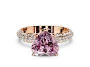 Solitaire Engagement Ring Setting for Fancy Pink Heart-Shaped Center with Domed Multi-Row Pave Band and Prong Head in Rose Gold