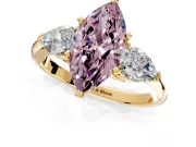 3 Stone Engagement Ring Setting for Fancy Pink Marquise Center with Large Pear-Shaped Accents and Prong Head in Yellow Gold