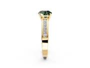 Solitaire Engagement Ring Setting for Fancy Green Round Cut Center with Princess Cut Channel Band and Prong Head in Yellow Gold