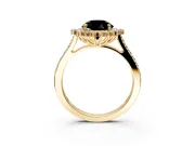 Sunburst Halo Engagement Ring Setting for Fancy Black Round Cut Center with Pave Band and Prong Head in Yellow Gold
