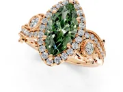 Milgrain Halo Engagement Ring Setting for Fancy Green Marquise Center with Shoulder Bezels and Prong Head in Rose Gold