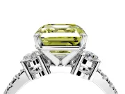 3 Stone Engagement Ring Setting for Fancy Yellow Asscher Cut Center with Round Cut Side Accents and Prong Head in Platinum