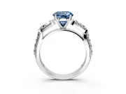 Channel-Set Engagement Ring Setting for Fancy Blue Round Cut Center with Baguette Band and Prong Head in Platinum