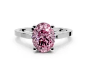 Solitaire Engagement Ring Setting for Fancy Pink Oval Center with Tapered Shoulders and Prong Head in Sterling Silver