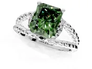 Halo Engagement Ring Setting for Fancy Green Radiant Cut Center with Rope Twist Split Shank and Prong Head in Sterling Silver