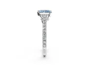 Solitaire Engagement Ring Setting for Fancy Blue Radiant Cut Center with Widening Pave Band and Claw Prong Head in White Gold