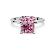 Minimalist Solitaire Engagement Ring Setting for Fancy Pink Radiant Cut Center with Thin Band and Prong Head in White Gold