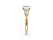3 Stone Engagement Ring Setting for Fancy Blue Asscher Cut Center with Large Pear-Shaped Accents and Prong Head in Yellow Gold