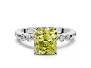 Solitaire Engagement Ring Setting for Fancy Yellow Radiant Cut Center with Bezel-Dot Beaded Band and Prong Head in Sterling Silver
