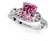 Leaf Motif Engagement Ring Setting for Fancy Pink Radiant Cut Center with Pave Band and Prong Head in Sterling Silver