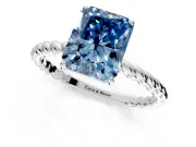 Solitaire Engagement Ring Setting for Fancy Blue Radiant Cut Center with Plain Twisted Rope Band and Prong Head in Platinum