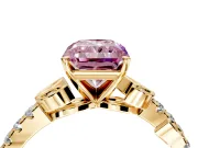 Leaf Motif Engagement Ring Setting for Fancy Pink Radiant Cut Center with Pave Band and Prong Head in Yellow Gold